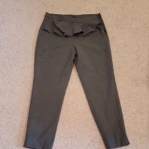 J. Crew Gray Ruffle-Waist Cropped Trousers